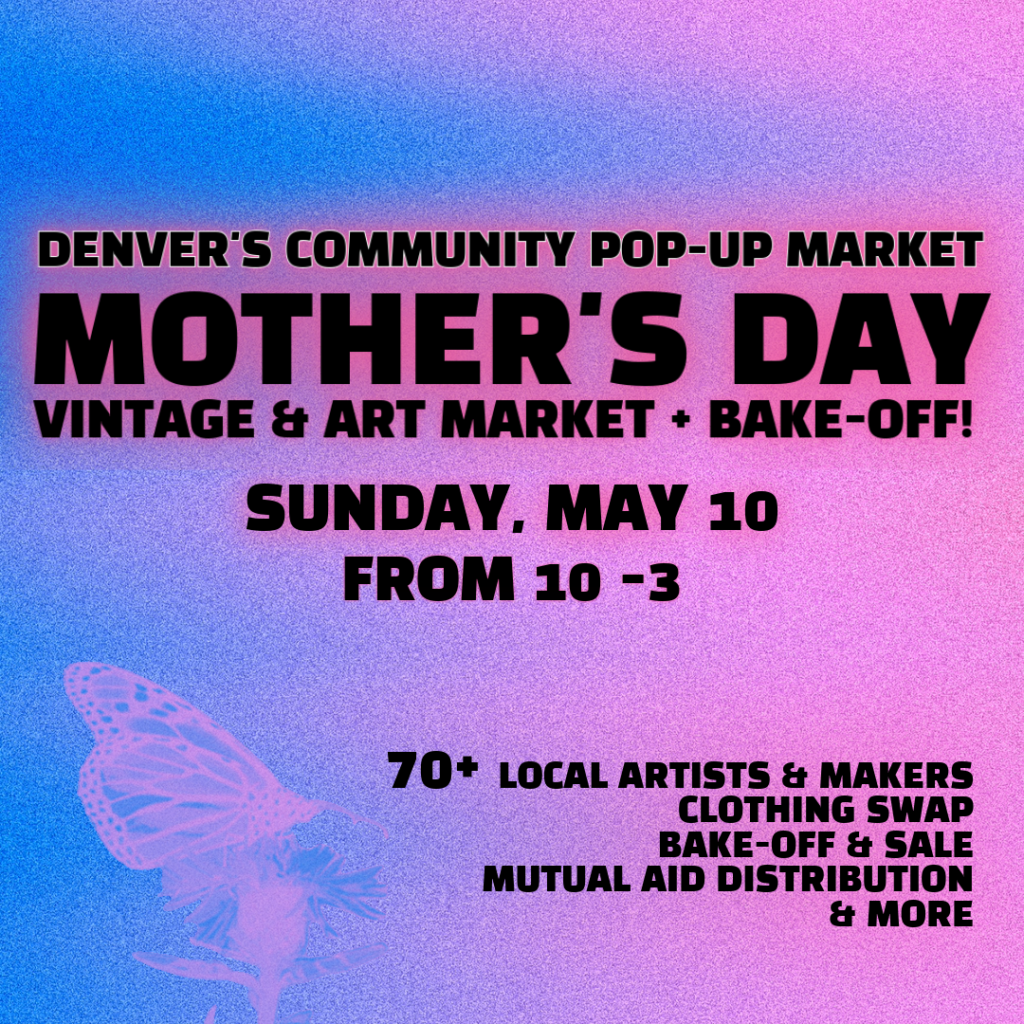 Text-based event cover for the Mother's Day Market on a brick wall background with a pink tint and spray painted flowers. Text reads: The Mother's Day Market. The best Mother's Day gift? Time spent together. Followed by event details.